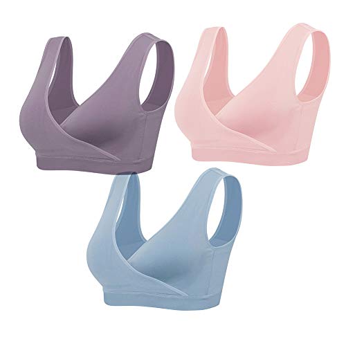 Lemef Nursing Sleep Bras Wirefree Maternity Breastfeeding Bras 3 Pack - color: Pink&purple&blue, size: XX-Large