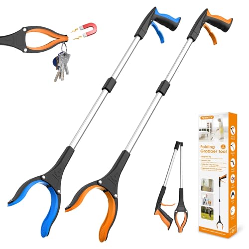 32" Grabber Reacher Tool, 2-Pack Foldable Reacher Grabber Pickup Tool with 360° Rotating Jaw & Magnet, Trash Picker Upper Grabber, Lightweight Grabbers for Seniors Heavy Duty - size: 32-Inch (Pack of 2)