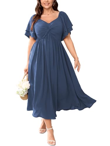 SCOMCHIC Women's Plus Size Cocktail Dress - color: Dusty Blue, size: XX-Large Plus