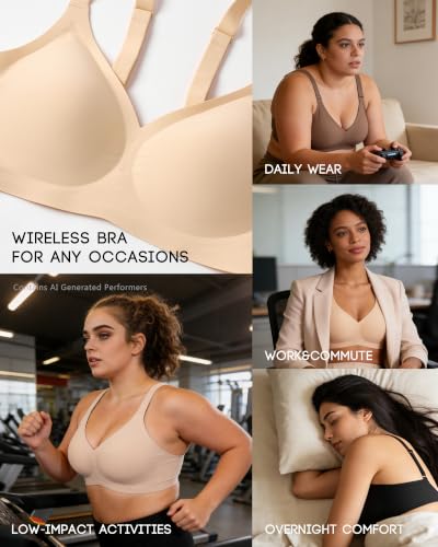 VQJ Women's Wireless Push Up Bra, Jelly Seamless Full Coverage T-Shirt Bra - color: Coffee, size: Medium