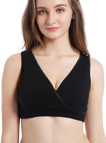 CAKYE 3 Pack Maternity Nursing Sleep Bra Breastfeeding Cotton Bralette - color: S-black/Burgundy/Grey Print - Third Style, size: Medium