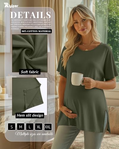 Riyiper 3 Pack Women's Maternity Tunic Cotton Shirts - color: Army Green, Light Mixed Gray, Black, size: Medium