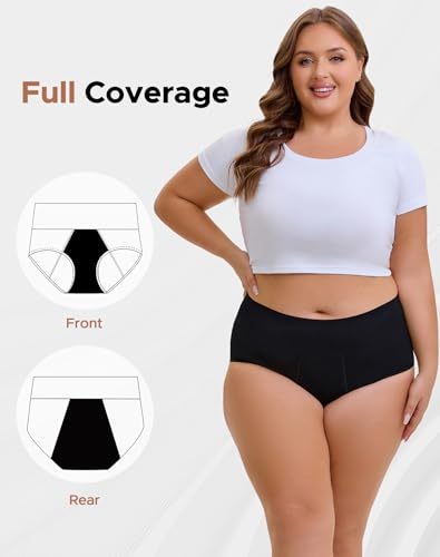 INNERSY Women's Plus Size Period Underwear High Waist Heavy Flow 3-Pack - color: Black, size: XX-Large