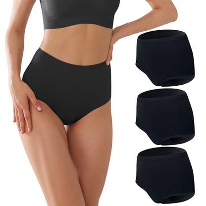High-Rise Incontinence Underwear Women Washable Leakproof Panties 3 Packs - color: Black, size: Medium