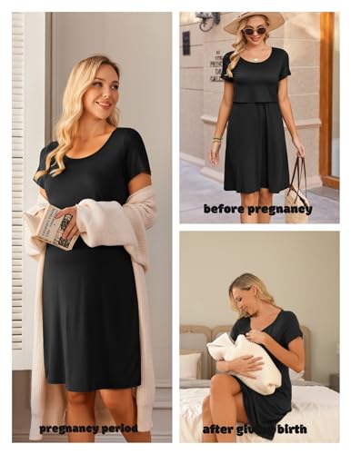 Maternity Summer Dress Breastfeeding Nursing Friendly Pregnancy Dresses - color: Black, size: Medium