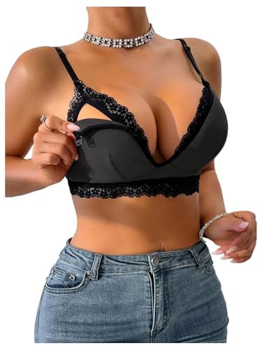SHENHE Women's Lace Non-Padded Nursing Bras for Breastfeeding - color: Dark Grey, size: Medium