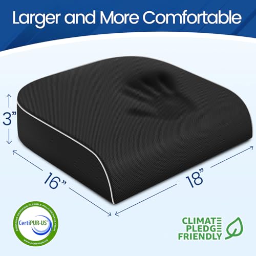 SweetSlubr Memory Foam Seat Cushion, Office Chair Cushion, 3-Inch, Large - color: Black, size: Large