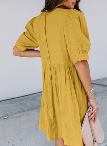 Dokotoo Womens Summer Crewneck Puff Sleeve Babydoll Mini Dress - color: 1 Yellow, size: X-Large