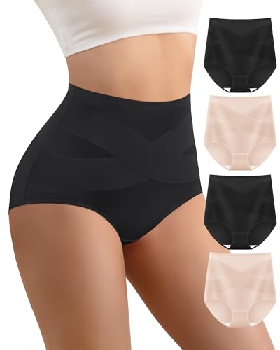 Women's Cotton Underwear High Waisted Post Partum Soft Panties 4 Pack - color: E-multicolor, size: Medium