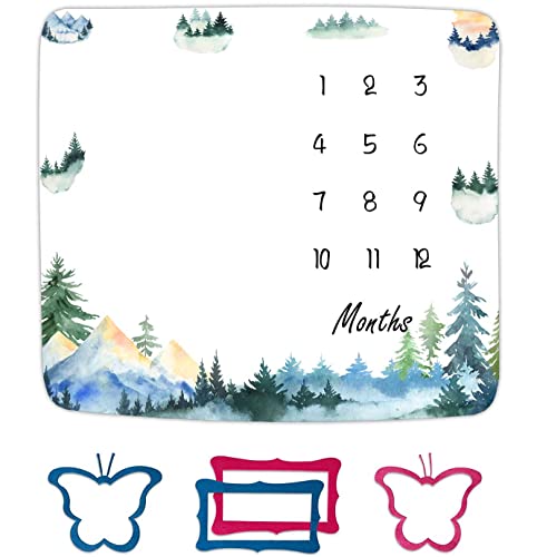 Forest Mountain Monthly Milestone Blanket 48x40in Growth Chart Photo Gift - color: Forest