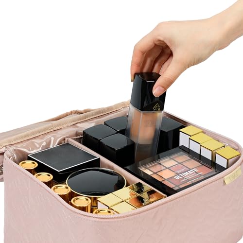 NISHEL Large Makeup Bag Organizer, Double Layer Cosmetic Travel Case - color: Pink, size: Large