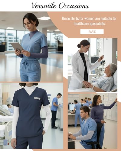 Xaatren 4 Pack Womens Long Sleeve Underscrubs Mock Neck Shirts - color: Black, Dark Gray, Light Heather Gray, White, size: Medium