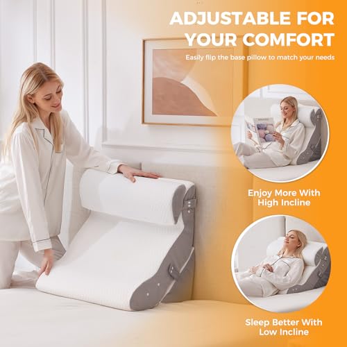 Ruqmuis Wedge Pillow Set for After Surgery, Bed Wedge Pillow, White - color: White/Grey, size: 3pcs