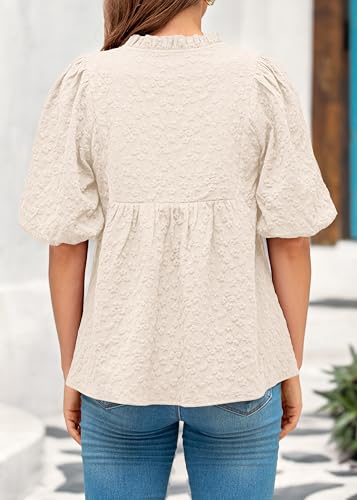MASCOMODA Womens Puff Short Sleeve Peplum Babydoll Tops 2026 - color: Apricot, size: Small