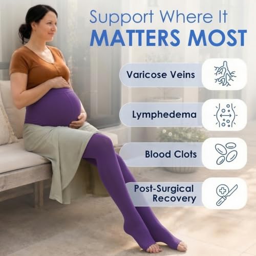 ABSOLUTE SUPPORT Compression Pantyhose 20-30mmHg, Opaque, Purple, 3X-Large - color: Purple, size: 3X-Large