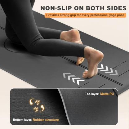 Yoga Mat - Non Slip Natural Rubber Yoga Mat, Alignment Lines, Ultimate Grip - color: Gray