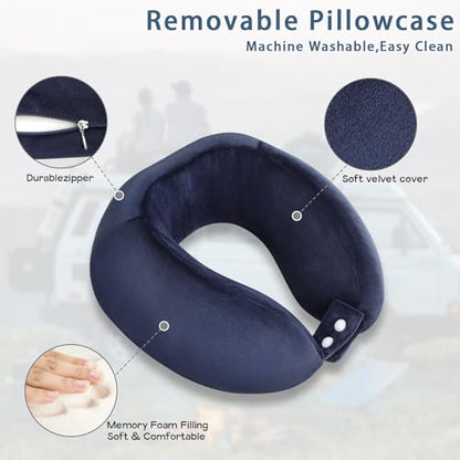 Neck Pillow Airplane Memory Foam Travel Pillows, Dark Blue - color: Dark Blue