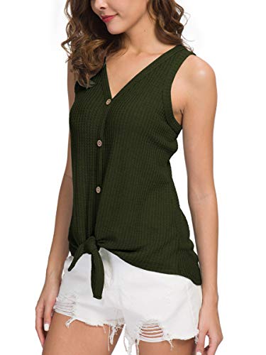 IWOLLENCE Womens Button Tank Tops Tie Front Knot - color: Army Green, size: Large