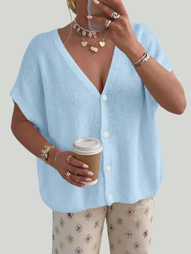 PRETTYGARDEN Womens 2026 Summer Oversized Cardigans Sweaters - color: Light Blue, size: X-Large