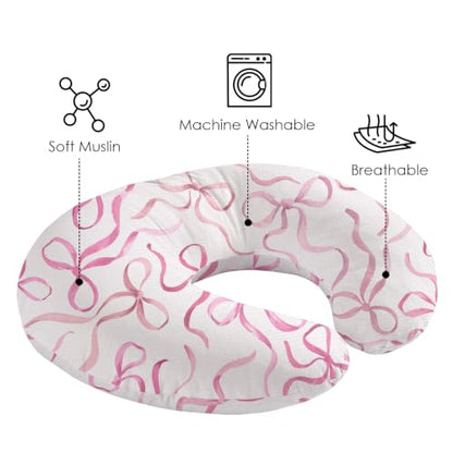 Little Grape Land 100% Cotton Muslin Nursing Pillow Covers 2 Pack, (Bow) - color: Bow/Blush
