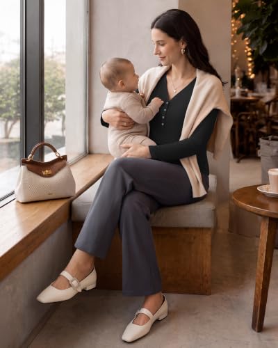 G4Free Lyocell Maternity Shirts Long Sleeve Button Front Henley Neck Ruched - color: Black, size: Small