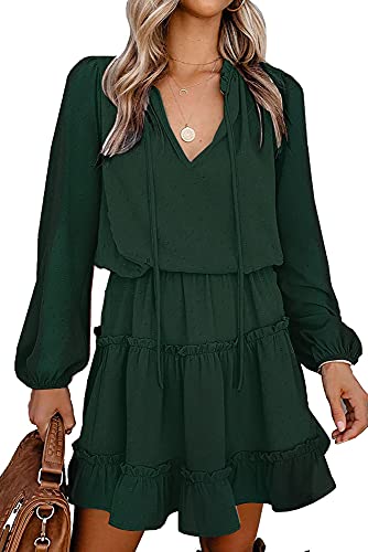BTFBM Long Sleeve Dress for Women Fall 2026 - color: Dot Dark Green, size: Medium