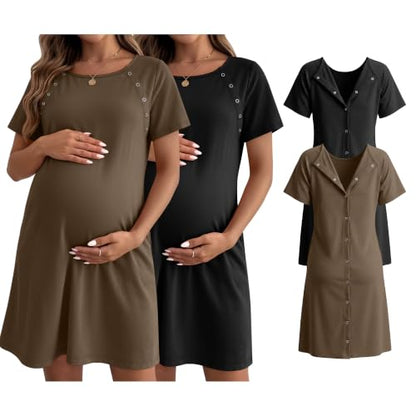 Huukeay 2 Pack Labor and Delivery Hospital Gown - color: Black, Coffee, size: Large