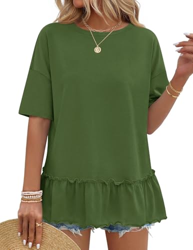 MEROKEETY Women's 2026 Summer Short Sleeve Peplum Casual Ruffle Tops - color: Green, size: Small