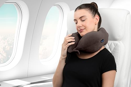 Brookstone Neck Travel Pillow Lightweight Contoured Memory Foam Support - color: Velvet Brown