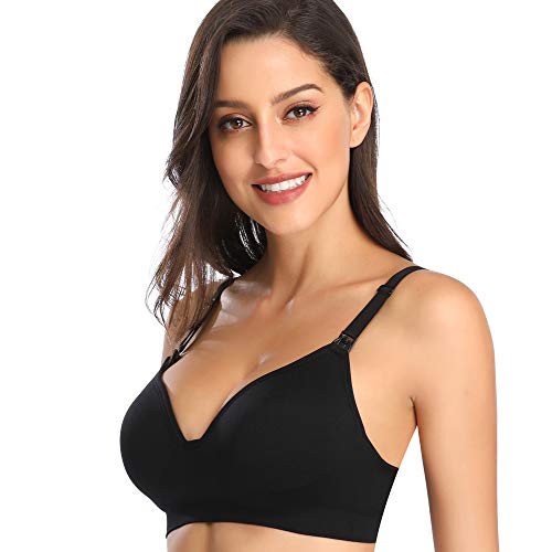 GXXGE Womens Seamless Nursing Bra for Breastfeeding Push Up Sleeping Wireless Maternity Bra - color: 3pcs (Black Beige Grey), size: Small