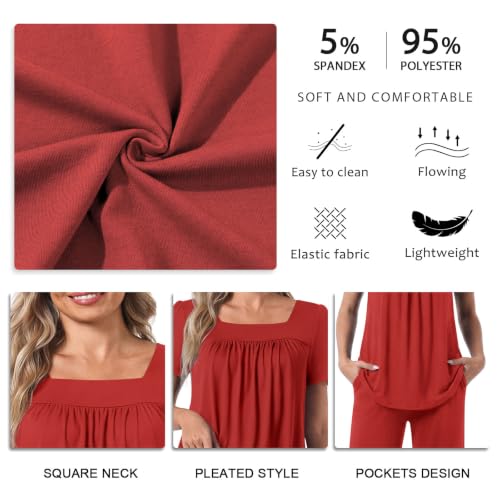 POPYOUNG Women's Pajama Set Maternity 2 Piece Ladies Loungewear - color: Bean Rose Red, size: Medium