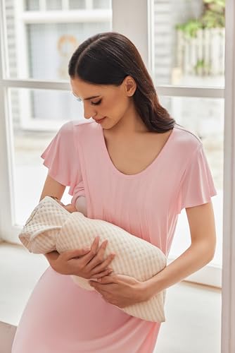 Nursing Nightgown Labor and Delivery Gow Breastfeeding Maternity Dress - color: Pink, size: Medium