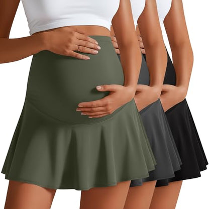 3 Pack Maternity Skirts Tennis Skorts - color: Olive, Gray, Black, size: X-Small