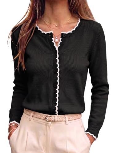 Dokotoo Cardigan Sweaters for Women Fall Fashion Clothes Outfits - color: Black, size: Large