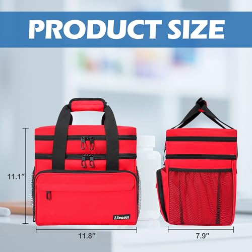 Large Medicine Organizer Bag, Lockable Pill Bottle Storage Case - color: Red