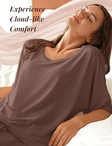 Ekouaer Lounge Sets for Women Comfy Pajamas Set 2 Piece Outfits - color: Brown, size: Small