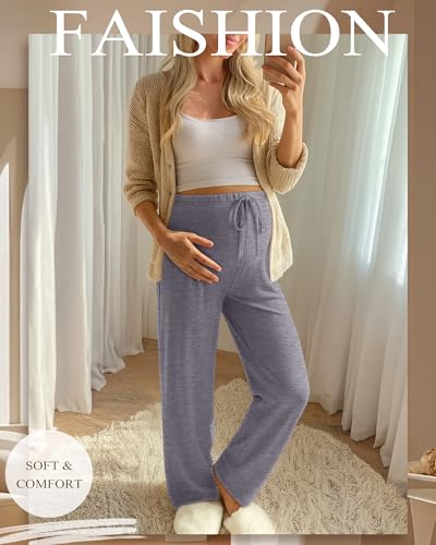 3 Pack Maternity Wide Leg Pants Pregnancy Pants - color: Light Gray, Dark Gray, Black, size: Large