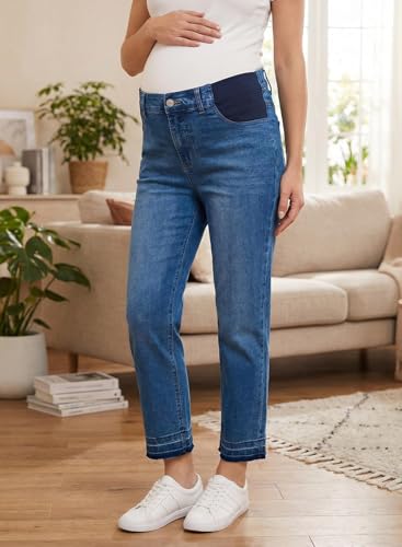 BLENCOT Women Maternity Pants High Waisted Straight Leg Ankle Jeans - color: Ashleigh Blue, size: Medium
