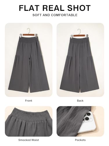 BLENCOT Maternity Smocked Waist Palazzo Pants Wide Leg Casual Trousers - color: Grey, size: Medium