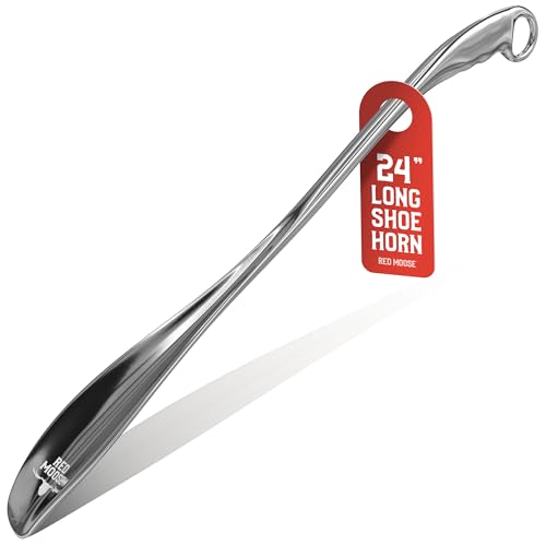 Red Moose Shoe Horn Long Handle Metal 24 inch - Durable and Sturdy for Shoes and Boots - color: Silver