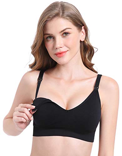 Suekaphin Nursing Bra 5pack Wireless V Neck Maternity Nursing Bra Bralette Low Cut Sleeping Breastfeeding with Extenders - color: Black/Nude/White/Gray/Lightblue, size: Large