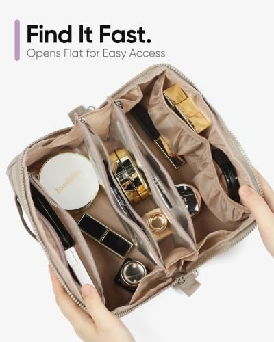 NISHEL Travel Makeup Bag for Women, Khaki - color: Khaki, size: Medium