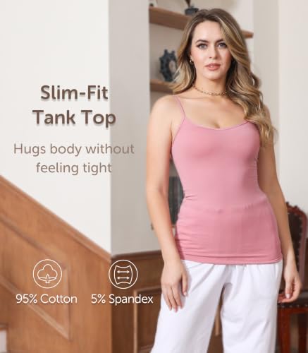 Comfneat Women's 4-Pack Slim-Fit Camisole Adjustable Spaghetti Strap Tops - color: Color-set-9 4-pack, size: Small