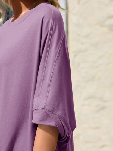 Tankaneo Womens Oversized Tshirts Batwing Short Sleeve Asymmetric Hem Tops - color: Purple, size: Medium