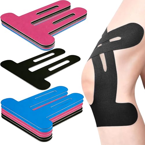 Precut Kinesiology Tape for Knees, 12 Pcs – Knee Support & Stability, Waterproof Athletic Tape, Breathable Hypoallergenic Latex-Free Elastic Sports Tape for Active Movement,Blue,Black& Pink - color: Blue,black& Pink, size: 12 Count (Pack of 1)