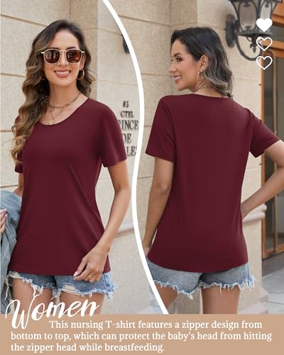 Oakgarden Women's Nursing Shirt - color: Burgundy, size: Small