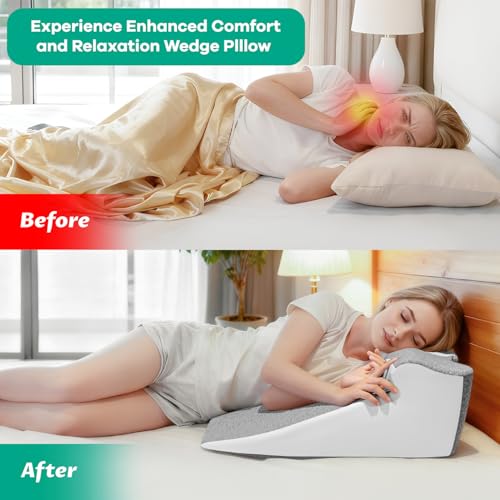 Snoring Pillow, Ergonomic Wedge Pillow for Sleep Apnea Memory Foam Reading Pillow for Back, Neck & Head Comfortable Support-Grey(Extra Large)