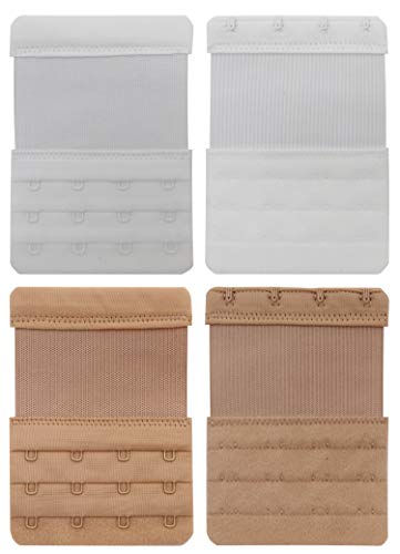 Tamlien 4 Hook Bra Extenders,Stretchy Soft Comfortable Bra Strap Extender - color: White/Skin Color- 6 Pcs Pack