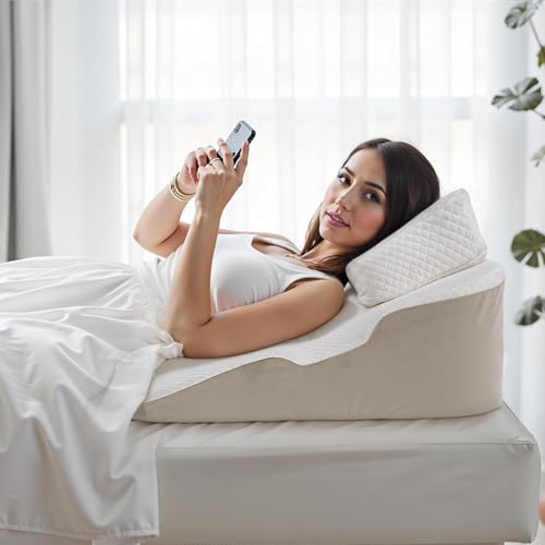 Wedge Pillow for Side Sleepers with Arm Hole, 8" Bed Wedge After Surgery, Acid Reflux, GERD, Back Pain Relief, Back Support with Memory Foam Pillow