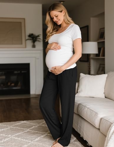 Viscose from Bamboo Maternity Wide Leg Lounge Pajama Pants - color: Black, size: Small